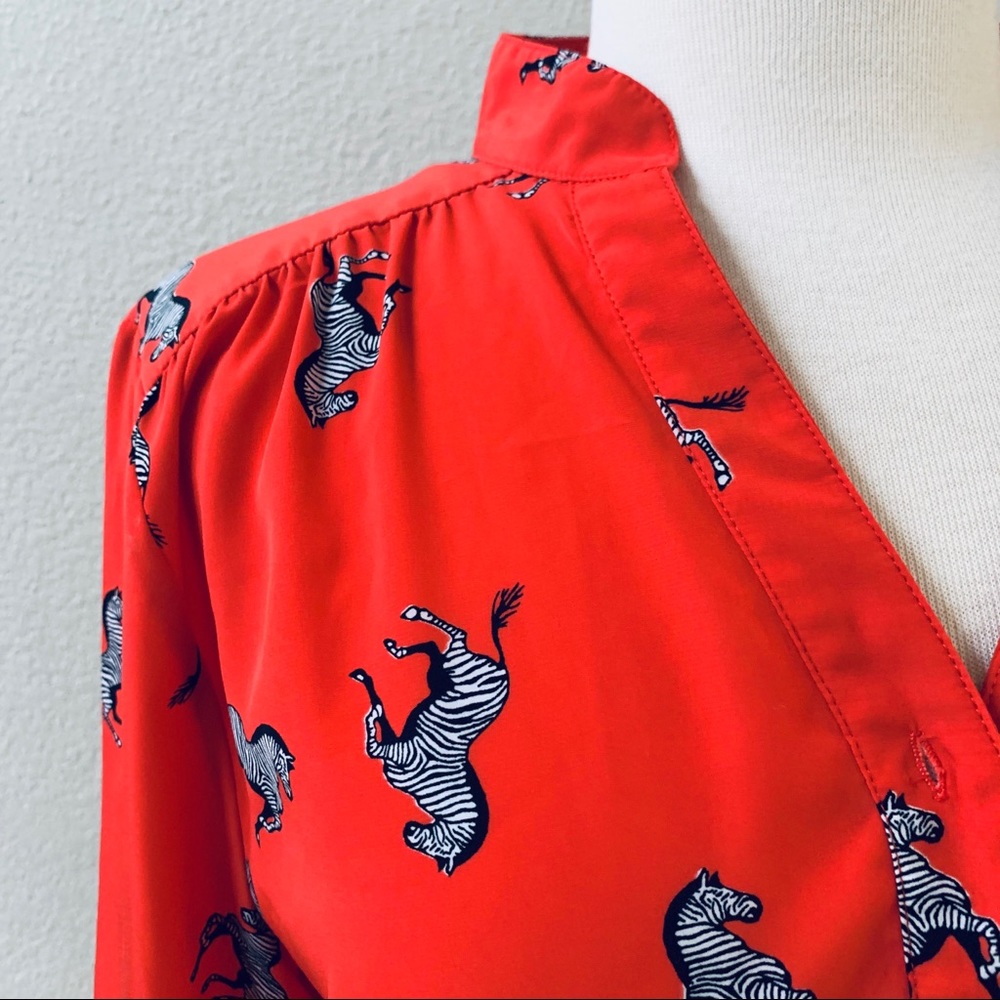 C Wonder Red Zebra Print Button Down Silk Blouse - image 3